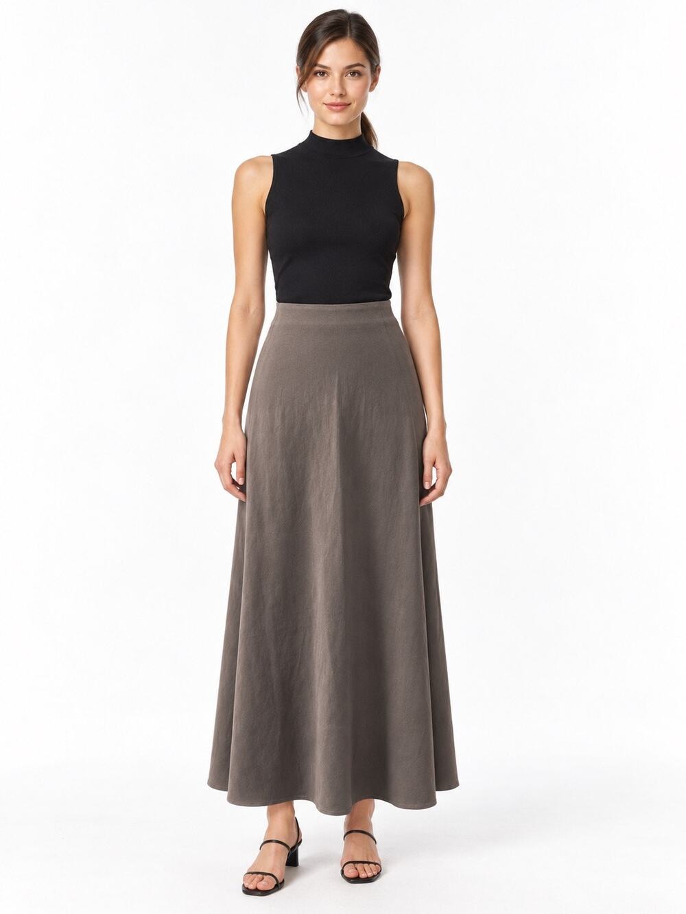 Vintage Y2K Lauren Vidal Paris Taupe A-Line Maxi Skirt